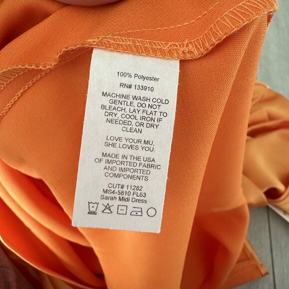 Show Me Your Mumu Sarah Tangerine Fluid Satin Midi Dress Women's X-Small XS - Picture 5 of 8